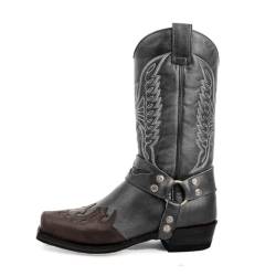 ticticlily Männer Ritter Stiefel Quadrat Kopf Stickerei Hohe Stiefel Seitlicher Reißverschluss Vintage Colorblock Reitritter Stiefel Cowboy Stiefel Ritter Lange Stiefel Schwarz 41 EU von ticticlily