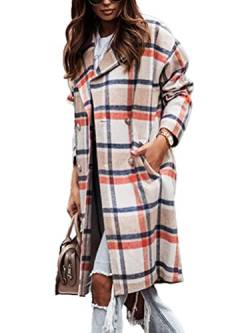 ticticlily Mantel Damen Kariertes Lange Button Down Jacken Holzfällerjacke Langarm Freizeithemd mit Revers Casual Elegant Chic Oversized Übergangsmantel Windmantel B1 Orange L von ticticlily