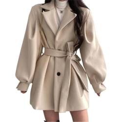 ticticlily Mantel Damen Warm Lang Elegant Casual Winter Wolle Mantel Rerverskragen Jacke mit Taschen Übergangsjacke Winterjacken Slim Fit Steppmantel Einfarbig Trenchcoat A Aprikose L von ticticlily