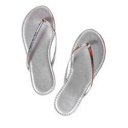 ticticlily Orthopädische Sandalen Damen Elegant Sandaletten Bequem Römer Boho Glitzer Flip Flops Flache Schuhe Strass Lässige Zehentrenner Sommerschuhe D Silber 42 EU von ticticlily