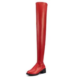 ticticlily Overknees Stiefel Damen Flach Kniehohe Stiefel mit Blockabsatz Winter Lange Stiefel Wildleder Warme Sexy B Rot 43 von ticticlily