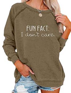 ticticlily Pullover Damen Herbst Winter Lässiges Sweatshirt Langarm Rundhals Oberteile Langarmshirts Briefdruck Einfarbig Sportbekleidung Pulli für Damen Sweater Jumper Khaki XXL von ticticlily