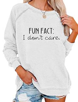 ticticlily Pullover Damen Herbst Winter Lässiges Sweatshirt Langarm Rundhals Oberteile Langarmshirts Briefdruck Einfarbig Sportbekleidung Pulli für Damen Sweater Jumper Weiß XXL von ticticlily