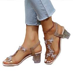 ticticlily Sandaletten Damen mit Absatz Durchsichtig Fashion High Heels Strass Slip-Ons Sommerschuhe Elegant Frau Party Sandalen Sommer Frauen Blockabsatz Abendschuhe A1 Weiß 40 von ticticlily