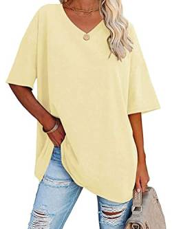 ticticlily Shirt Damen Kurzarm Tshirts V Ausschnitt Oberteile Tunika Sommer T-Shirt Bluse Oberteile Damen Tops A Hellgelb M von ticticlily