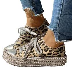 ticticlily Sneaker Damen Low Top Canvas Schnürschuh Leicht Freizeitschuhe Niet Schuhe Walkingschuhe Color High Top Turnschuh A Leopard 38 EU von ticticlily