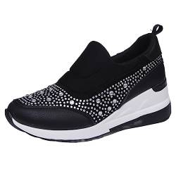 ticticlily Sneakers Damen Keilabsatz Sneaker Glitzer Turnschuhe Outdoor Sportschuhe Glänzende Dicker Laufschuhe Slip-On Schuhe Walkingschuhe B Schwarz 38 EU von ticticlily