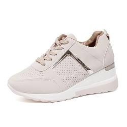 ticticlily Sneakers Damen Sportschuhe Laufschuhe PlateauTurnschuh Atmungsaktiv Bequeme Mesh Freizeitschuhe A Beige 37 EU von ticticlily