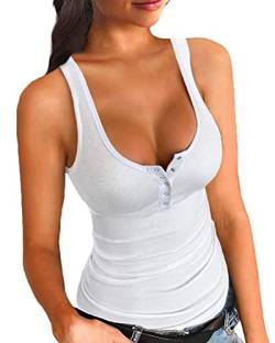 ticticlily Sommer Tank Top Damen Elegant Sexy Große Größen Unterhemden Gerippt Oberteile Camisole Tops Strick Tanktop Weste für Frauen C Weiß XXL von ticticlily