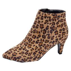 ticticlily Stiefel Damen Halbhohe Stiefel für Damen Retro Booties Wildleder Stiefel mit Spitzer Ferse Reissverschluss Schnürstiefelette Winterschuhe Bequem Elegant Leopard 42 EU von ticticlily