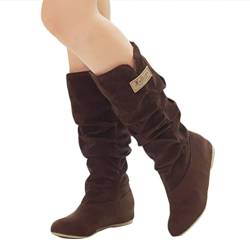 ticticlily Stiefel Damen Lange Stiefel Slip-On Langschaftstiefel Wildleder Warme Kniehoch Stiefel Hohe Stiefel Overknees C Braun 36 EU von ticticlily