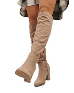 ticticlily Stiefel Frauen Winter Herbst Mode Casual Langer Knöchel Schuhe Langschaftstiefel Lange Stiefel Klassisch Stiefel mit Hoher Absatz Frauen Freizeitschuhe Aprikose 39 EU von ticticlily