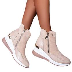 ticticlily Stiefeletten Damen Wildleder Low Cut Stiefel Spitze Stiefel Kurze Stiefel Frauen Ankle Boots mit Reissverschluss Schnürstiefelette Winterschuhe Causal Beige 40 EU von ticticlily