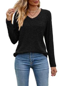 ticticlily Sweatshirt Damen Elegant Casual Langarmshirt Pullover T-Shirts Basic Pullover Lange Ärmel Rundhals Oberteile Longshirts Tunika Top Lässige Blusen B Schwarz XL von ticticlily