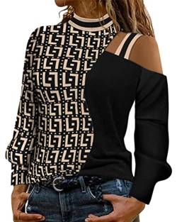 ticticlily T-Shirt Damen Schulterfrei Oberteile Sexy Glitzer Langarmshirt Sweatshirt Casual Mode Bluse Tops Tunika Elegant Pullover Jumper Herbst Winter Spitze Streetwear D11 M von ticticlily