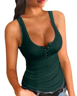 ticticlily Top Damen Sommer Sexy Elegant Unterhemd Gerippte Basic Camisole Tops Sommertops Stricktop Ärmellos Rundhals Gerippt Oberteile Trägertop Große Größen C Grün S von ticticlily