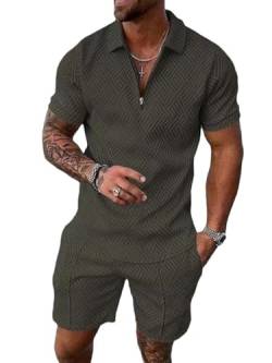 ticticlily Trainingsanzug für Herren Sommer Casual Sportanzug 2 Teiliges Outfit Sport Set Kurzarm T-Shirts + Kurze Sporthose Sets Freizeitanzug Männer Business Polo Hemd mit Revers A Armeegrün S von ticticlily