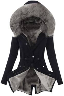 ticticlily Winterjacke Parka Mantel Damen Winter Herbst Wintermantel mit Kapuze Kunstfell Daunenmantel Lang Dicke Winterparka Slim Casual Steppmantel fur Damen Schwarz XXL von ticticlily