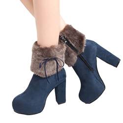 ticticlily Winterstiefel Damen Stiefel Mit Absatz Stiefeletten Warme Gefüttert Frauen Winterboots Schlüpfen Boots PU Elegant Ankle Boots A Blau 40 EU von ticticlily