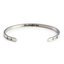 tideflow Armband offener Armreif Geschenk für Damen Frauen Mädchen Freundin Braut. Edelstahl. Motivationsspruch, Inspiration auf die Innenseite Graviert von tideflow