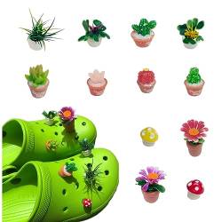 12 Stück Pflanzen-Charms für Crocs, Blumen-Jibitz-Pilz-Schuh-Anhänger für Crocs Clog-Sandalen, 3D-Kroko-Charms, Gartenparty-Dekorationen, Kunststoff von tikono