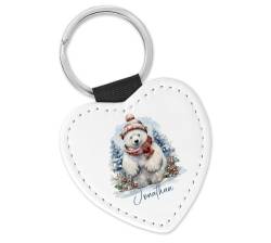 timalo® Schlüsselanhänger personalisiert mit Namen Herz Schlüsselband aus Kunstleder Geschenk Weihnachten Nikolaus Jungen Mädchen | Eisbär von timalo