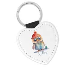 timalo® Schlüsselanhänger personalisiert mit Namen Herz Schlüsselband aus Kunstleder Geschenk Weihnachten Nikolaus Jungen Mädchen | Eule von timalo