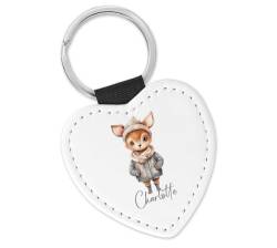 timalo® Schlüsselanhänger personalisiert mit Namen Herz Schlüsselband aus Kunstleder Geschenk Weihnachten Nikolaus Jungen Mädchen | Reh-3 von timalo
