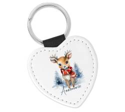 timalo® Schlüsselanhänger personalisiert mit Namen Herz Schlüsselband aus Kunstleder Geschenk Weihnachten Nikolaus Jungen Mädchen | Rentier von timalo