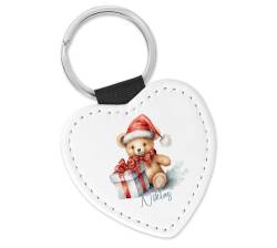 timalo® Schlüsselanhänger personalisiert mit Namen Herz Schlüsselband aus Kunstleder Geschenk Weihnachten Nikolaus Jungen Mädchen | Teddy von timalo