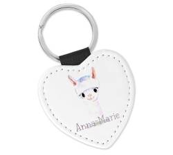 timalo Schlüsselanhänger personalisiert mit Namen Herz Schlüsselband aus Kunstleder Leder für Kinder Motiv Tiere | 02- Lama von timalo