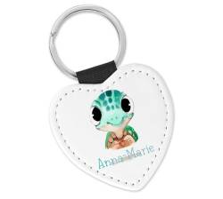 timalo Schlüsselanhänger personalisiert mit Namen Herz Schlüsselband aus Kunstleder Leder für Kinder Motiv Tiere | 04- Schildkröte von timalo