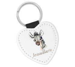 timalo Schlüsselanhänger personalisiert mit Namen Herz Schlüsselband aus Kunstleder Leder für Kinder Motiv Tiere | 05- Zebra von timalo