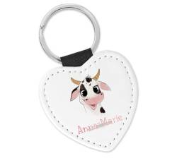 timalo Schlüsselanhänger personalisiert mit Namen Herz Schlüsselband aus Kunstleder Leder für Kinder Motiv Tiere | 46- Kuh von timalo