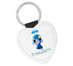 timalo Schlüsselanhänger personalisiert mit Namen Herz Schlüsselband aus Kunstleder Leder für Kinder Motiv Tiere | 48- Pfau von timalo