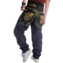 Cargohosen Herren Baggy Printed Jeans Hip Hop Teenager Junge Streetwear Y2K Hose Vintage Graffiti Drucken Loose Fit Denim Jeanshose Unisex Jeans mit Taschen von tinbarry