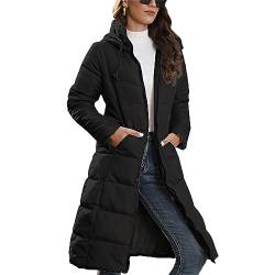 tinbarry Damen Daunenjacke Lang Warm Winterjacke Reißverschluss Daunenmantel Steppmantel mit Kapuze Winddicht Jacke mit Taschen Outdoor Pufferjacke von tinbarry