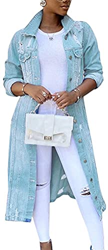 tinbarry Jeansjacke Damen Lang Boyfriend Vintage Oversized Übergangsjacke Denim Jacke Lang Jeansmantel Kurze Destroyed Mantel Cut Out Jeansjacken von tinbarry