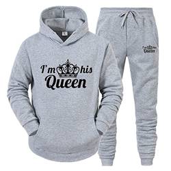 tinbarry King Queen Pullover Outfit Set Kapuzenpullover Couple Jogginganzug Freizeitanzug Hoodie und Jogging Set für Paare Sportanzug von tinbarry