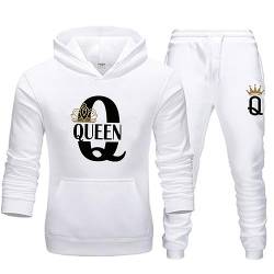 tinbarry King Queen Pullover mit Taschen 2 teilig Kapuzenpullover Kapuzenpulli + Jogginganzug Freizeitanzug Pärchen Hoodie Set Streatwear Trainingsanzüge für Damen von tinbarry