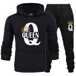 tinbarry King Queen Pullover mit Taschen 2 teilig Kapuzenpullover Kapuzenpulli + Jogginganzug Freizeitanzug Pärchen Hoodie Set Streatwear Trainingsanzüge für Damen von tinbarry