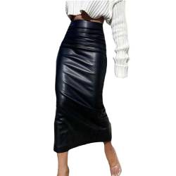 tinbarry Leder Rock Damen Knielange Bleistiftrock A-Linie Midirock Schlitz Wickelrock Elegant Hohe Taille Röcke Bodycon Freizeitrock Casual Sommerrock Party Vintage von tinbarry