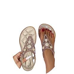 tinbarry Sandalen Damen Sommer Flip Flops Zehentrenner Sandaletten mit Strass Römische Schuhe Elegante Bohe Flache Sandalen von tinbarry