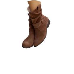 tinbarry Stiefeletten Damen Wildleder Halbstiefel Zipper Falten Winterstiefel Niederung Stiefel Retro Elegant Kurzstiefel mit Reißverschluss Ankle Boots Damenstiefel von tinbarry