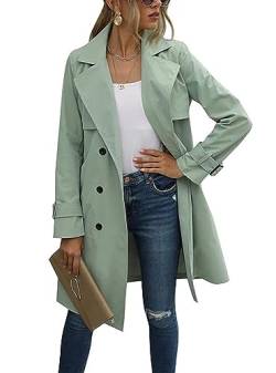 tinbarry Trenchcoat Damen Langer Mantel mit Gürtel Zweireiher Übergangsjacke Hohe Taille Klassische Herbst Frühling Jacke Winddichter Übergangsmantel von tinbarry