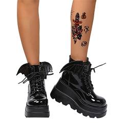 Damen Plateau Gothic Stiefeletten Flache Ankle Boots Blockabsatz Punk Schuhe Stiefeletten Chunky Heels Biker Boots von tinetill