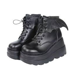 Damen Plateau Gothic Stiefeletten Flache Ankle Boots Blockabsatz Punk Schuhe Stiefeletten Chunky Heels Biker Boots von tinetill