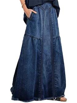 Jeansrock Damen Sommerrock Röcke A-Linie Lässig Blau Denim Jeans Rock A-Linie Maxirock Lange Denim Rock Hohe Taille Jeansskirt Stretch von tinetill