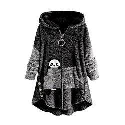 Kapuzenpullover Damen Zip Hoodie Katze Druck Kuschelig Fleecepulli Warm Große Größen Winter Teddy Jacke Casual Plüsch Hoodie Cute Pullover Lang Sweatshirts Plüschjacke Plüschmantel Sweatjacke von tinetill