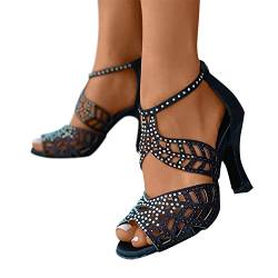 Sandalen Damen Glitzer Strass Sandaletten mit Reißverschluss Hinten Strassausschnitt Peep Toe Sandalen Tanzschuhe Elegant Absätze Bequem Sommerschuhe von tinetill